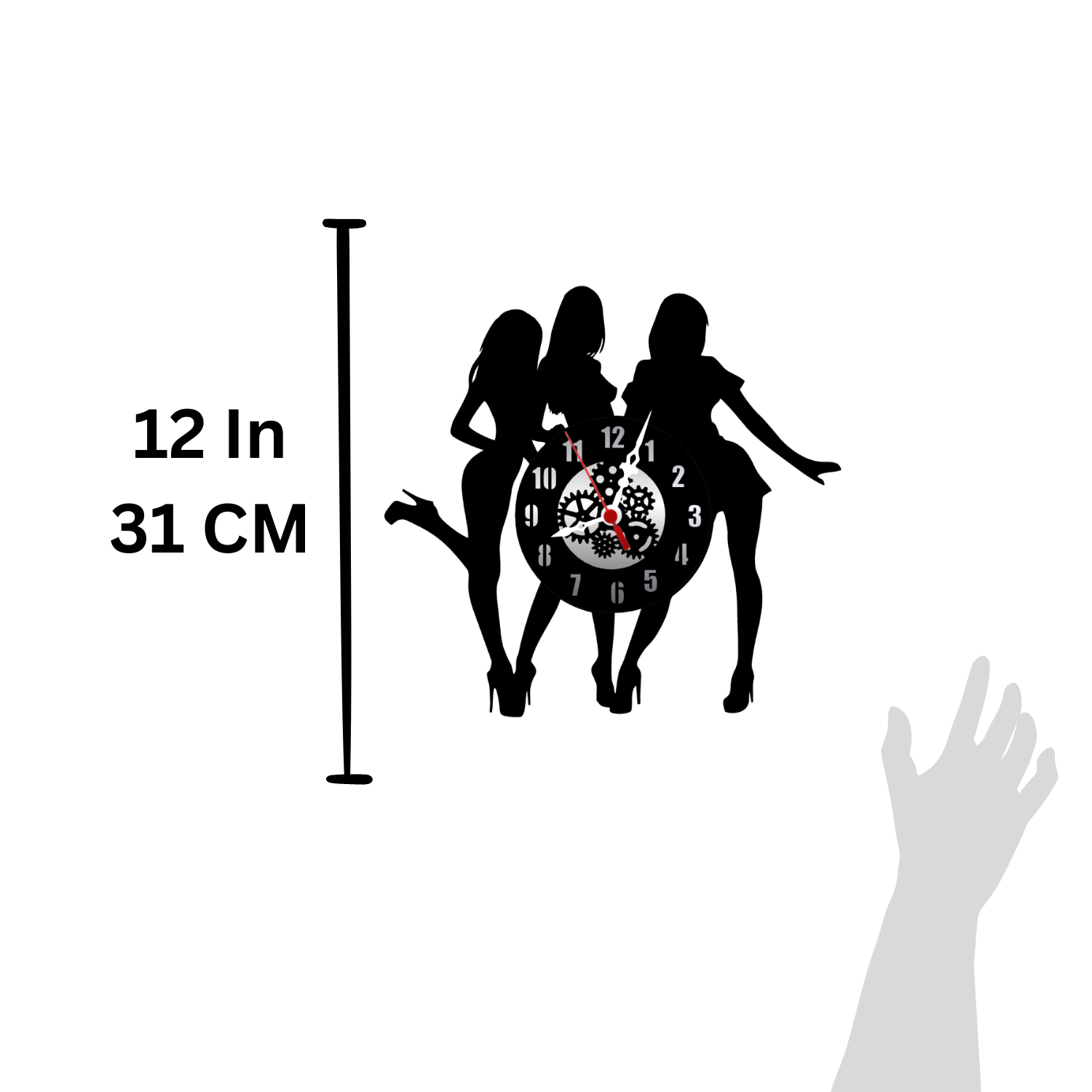 Girl Trio 12” PlexiGlass Glossy Black Wall Clock
