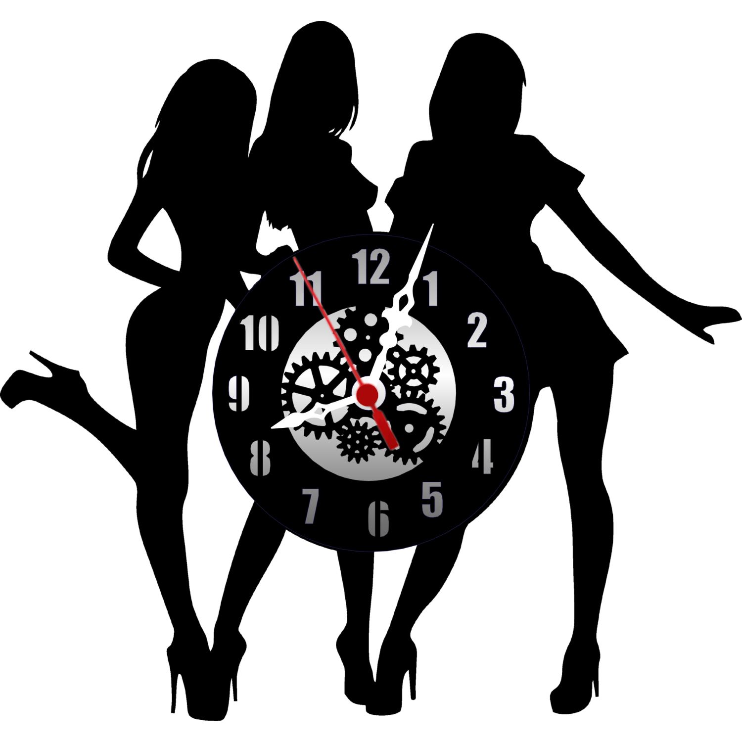 Girl Trio 12” PlexiGlass Glossy Black Wall Clock