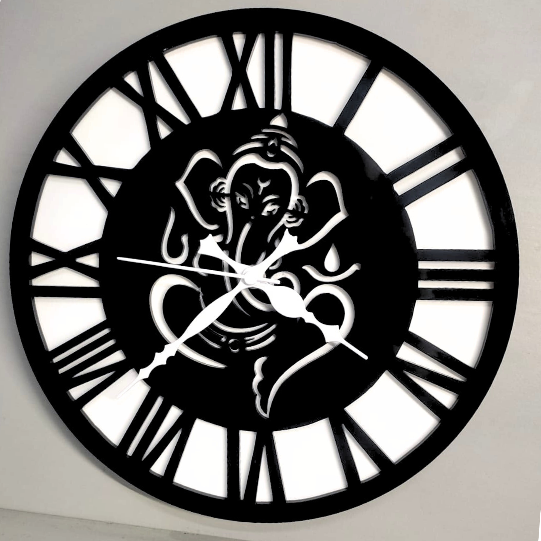 GANESH ROMAN 12”  PlexiGlass Glossy Black & White Wall Clock