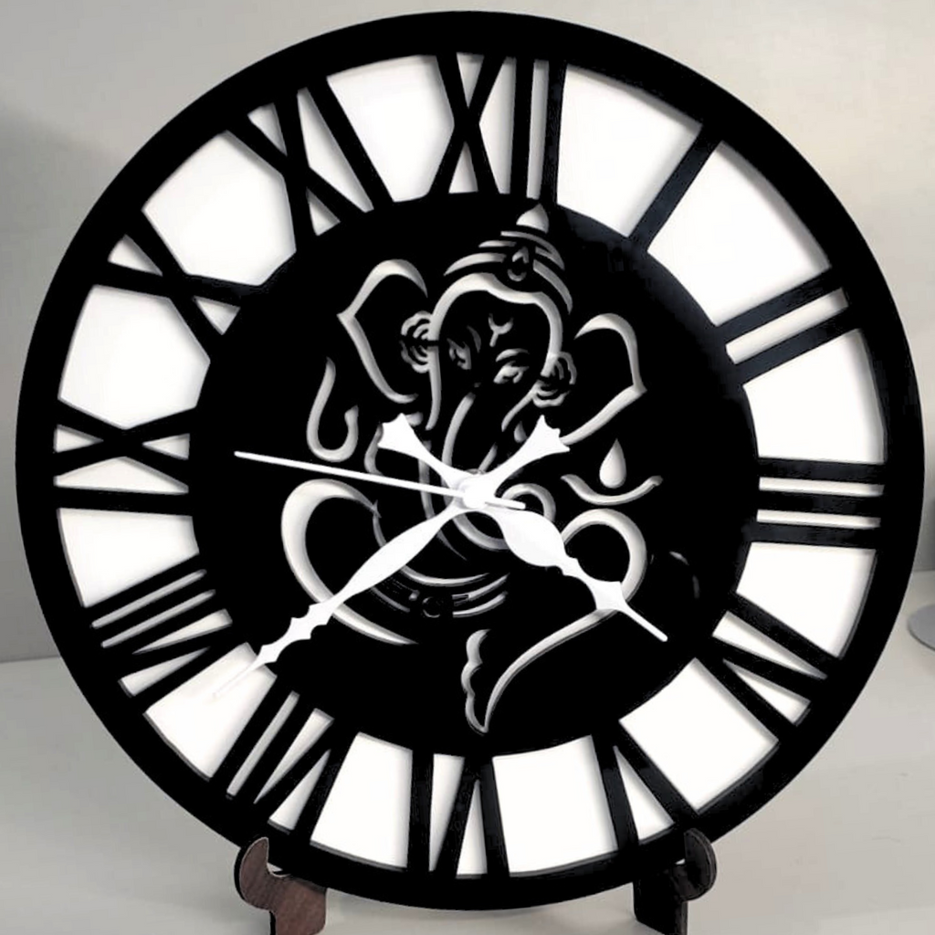 GANESH ROMAN 12”  PlexiGlass Glossy Black & White Wall Clock