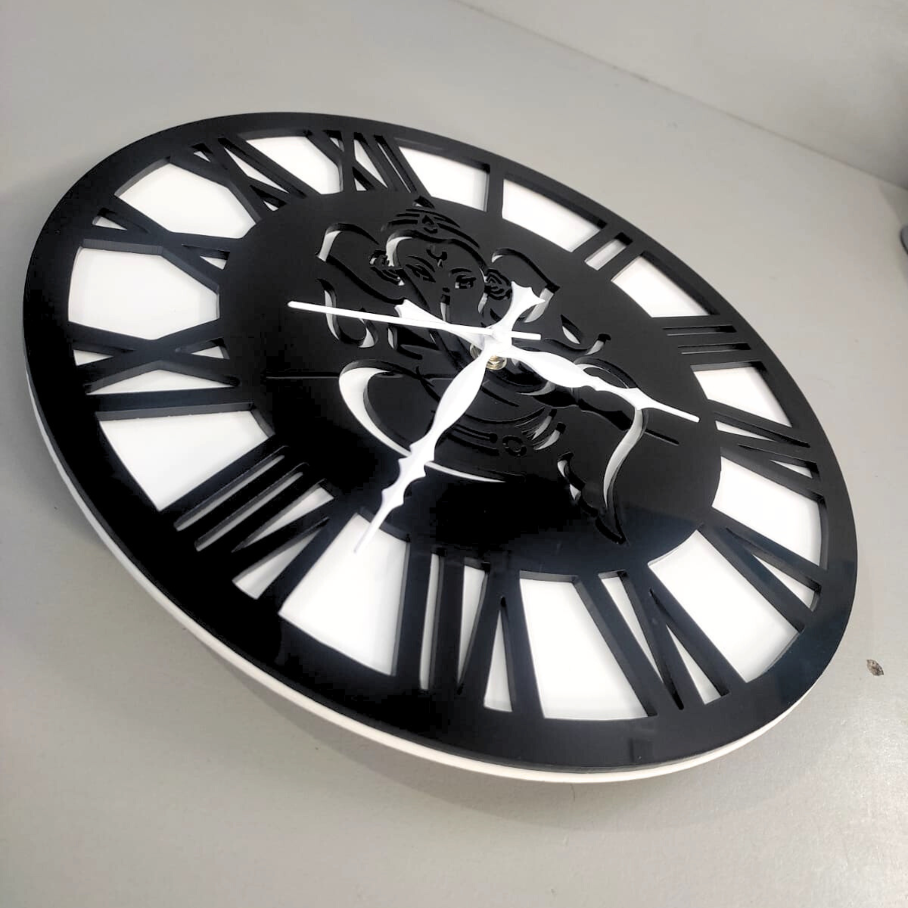 GANESH ROMAN 12”  PlexiGlass Glossy Black & White Wall Clock