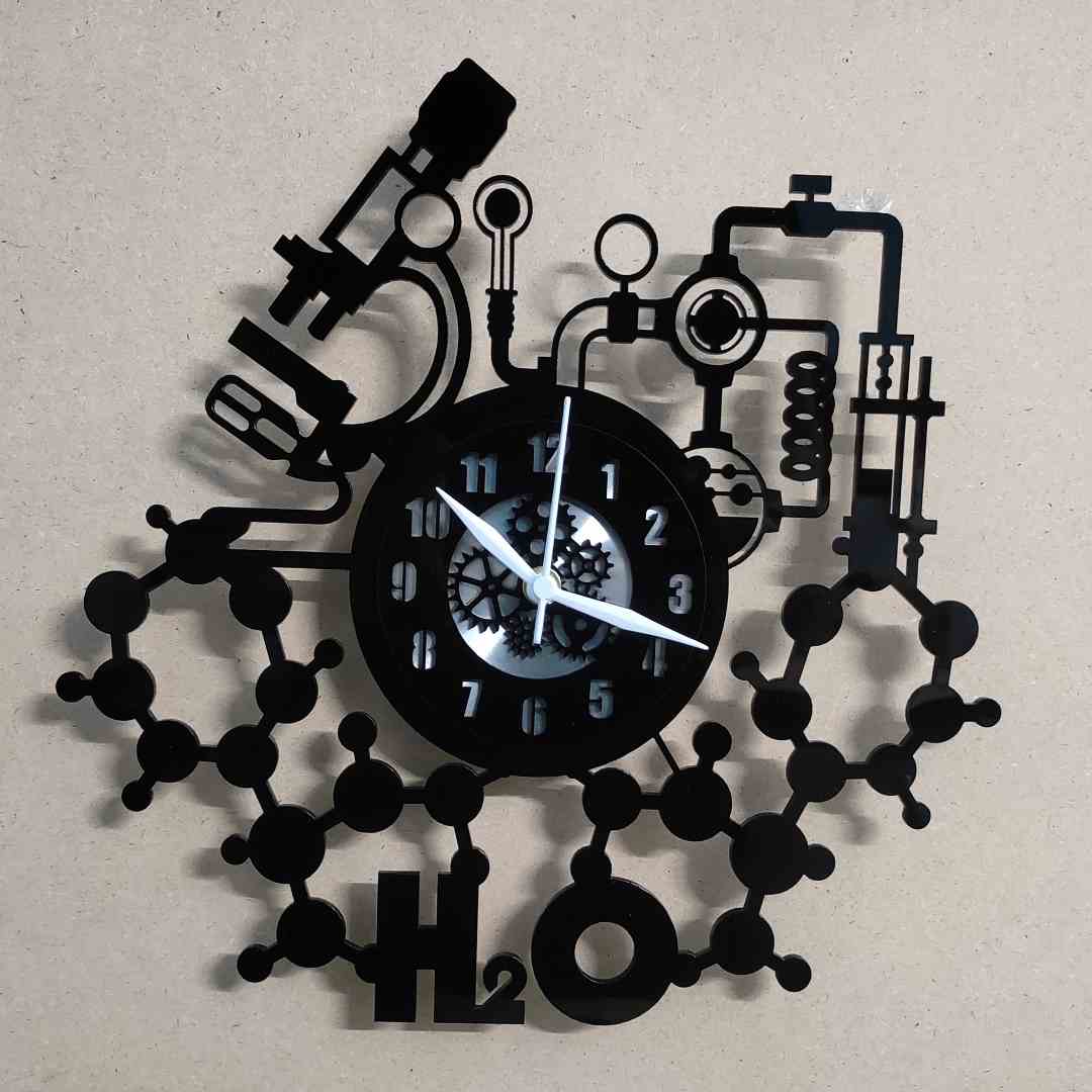 Chemistry Art 12” PlexiGlass Glossy Black Wall Clock