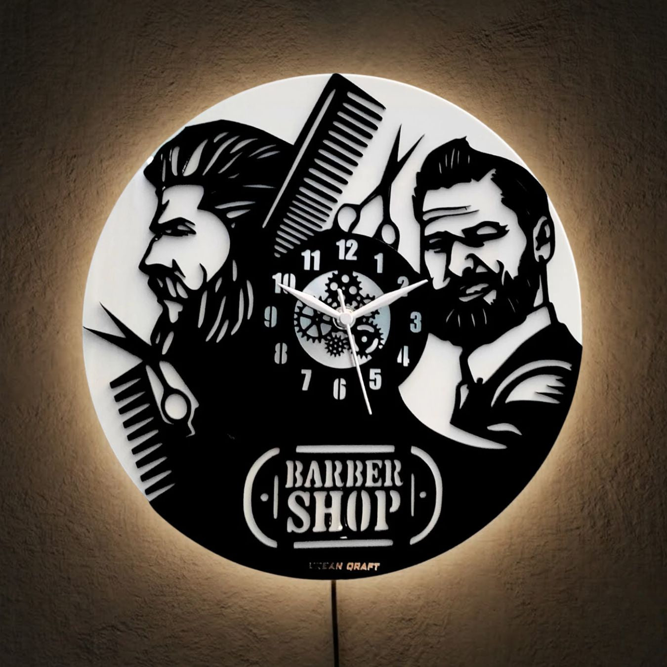 Stylish 2 Men’s Salon Wall Clock, 12″ Premium Barbershop  Wall Clock