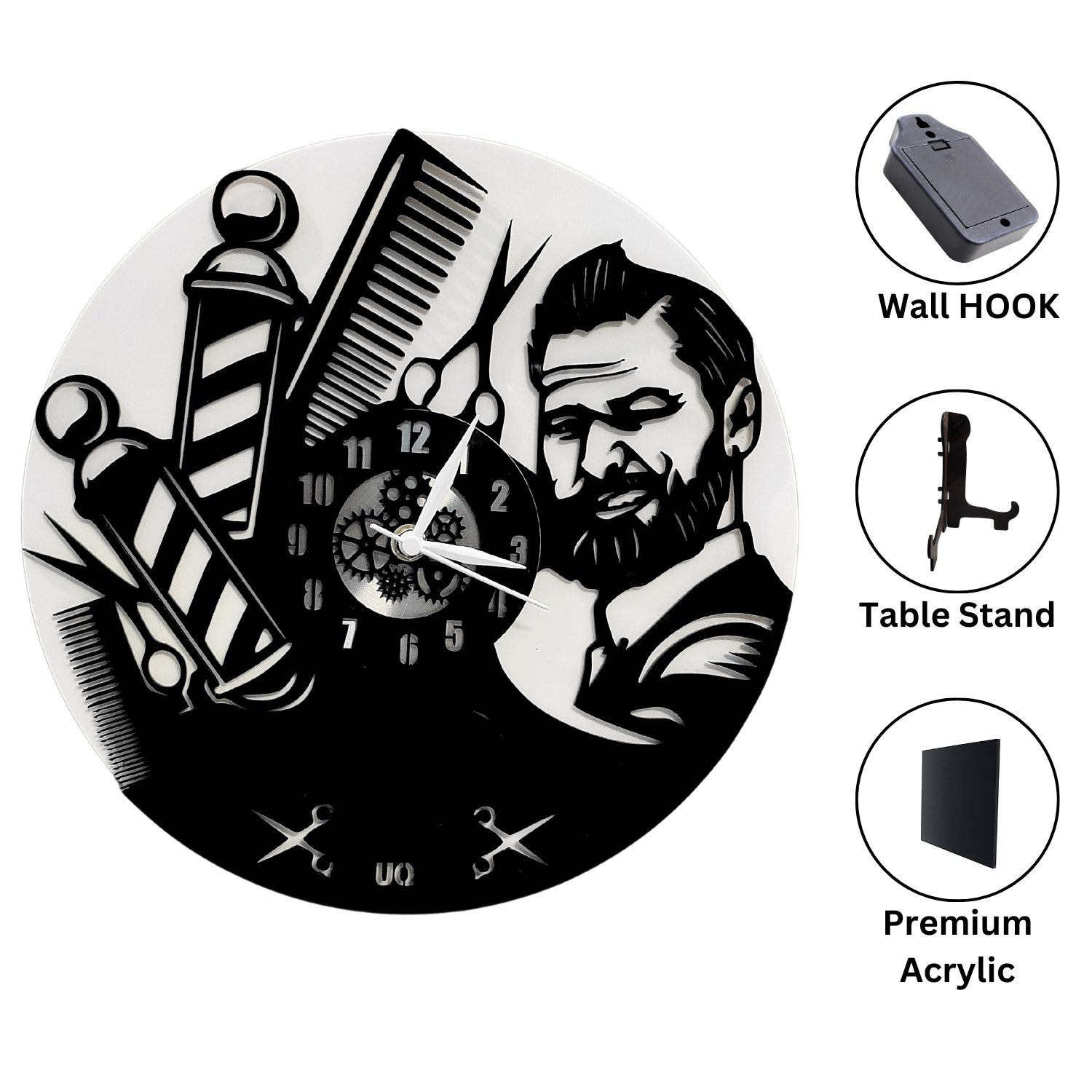 Men's Salons 12″ Numbered Wall Clock, Black