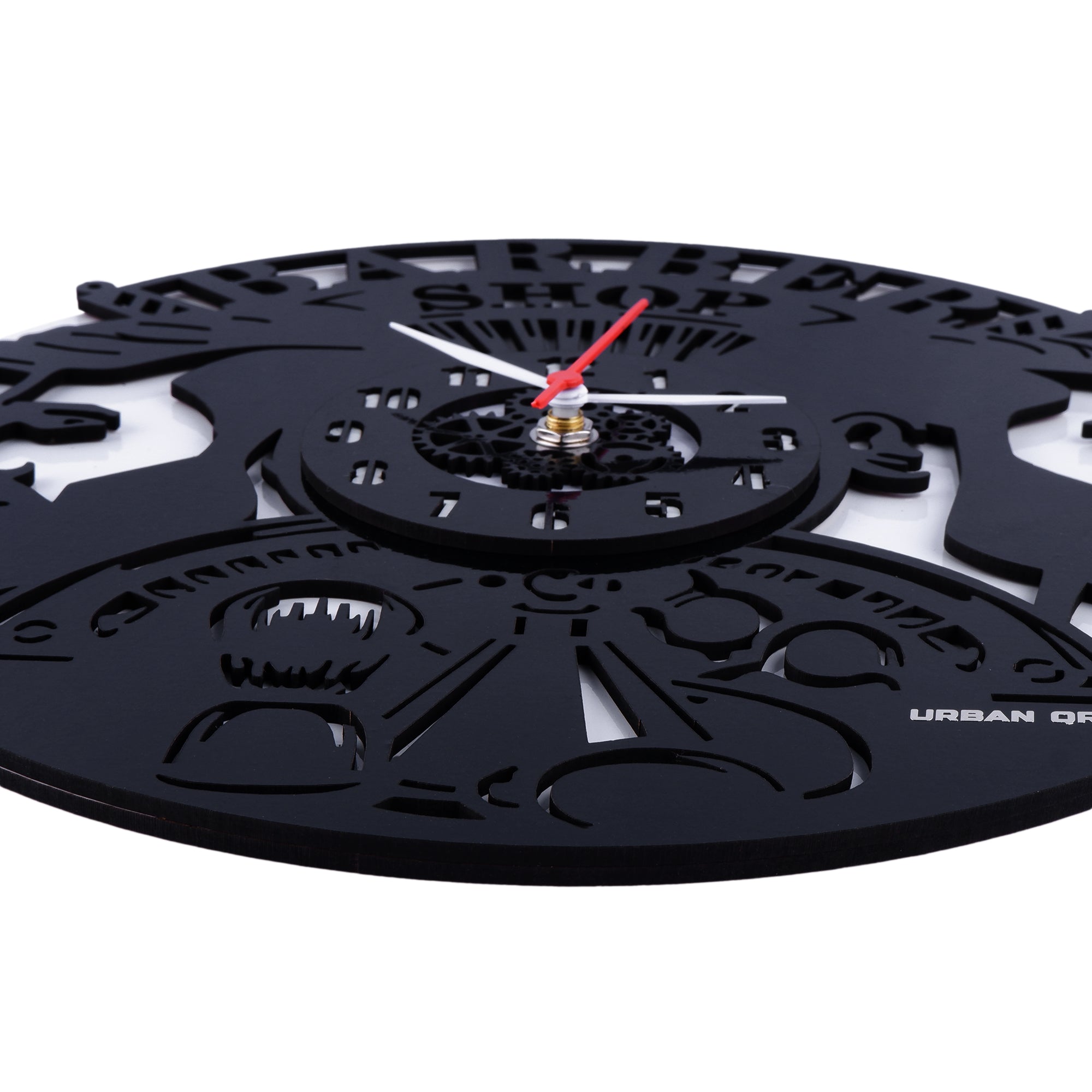 2 Men Salon Clock, Engineered wood Wall Clock, 12″ Wall Clock, Black