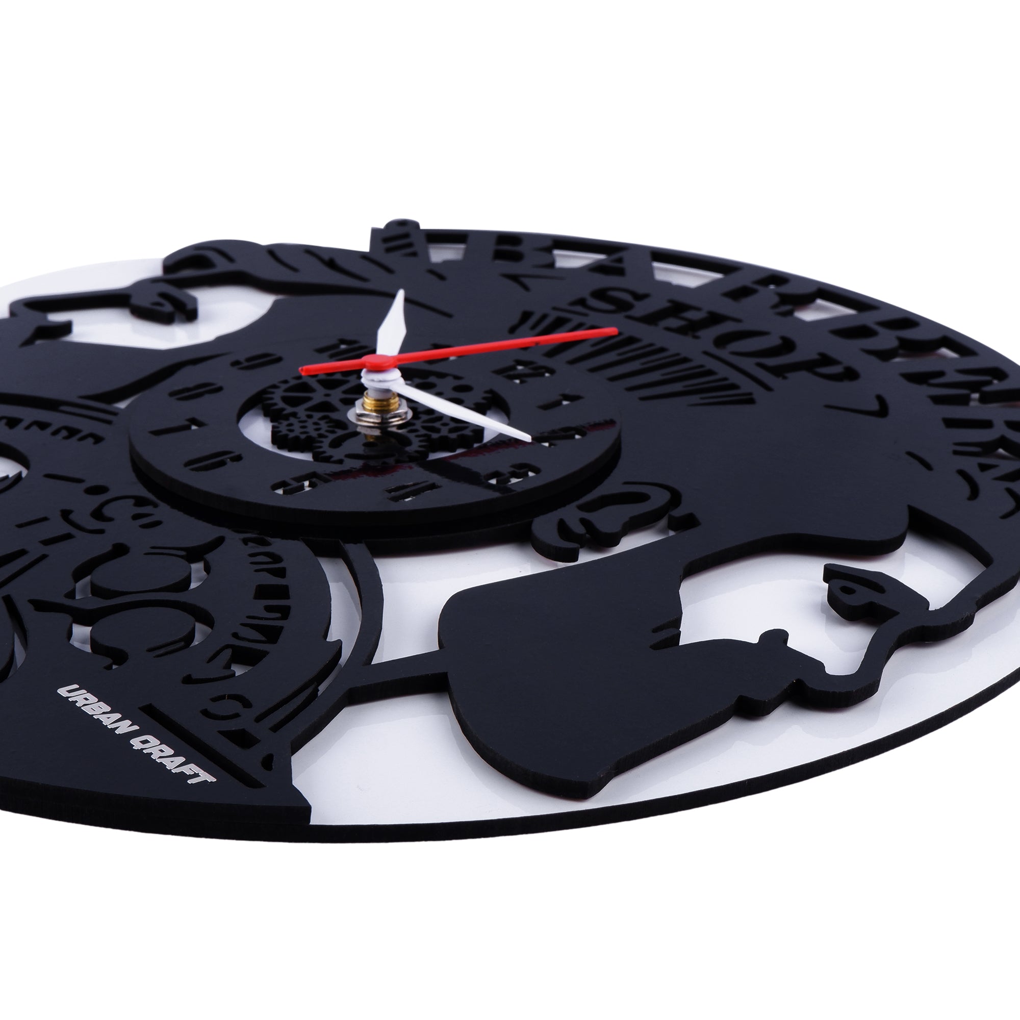 2 Men Salon Clock, Engineered wood Wall Clock, 12″ Wall Clock, Black