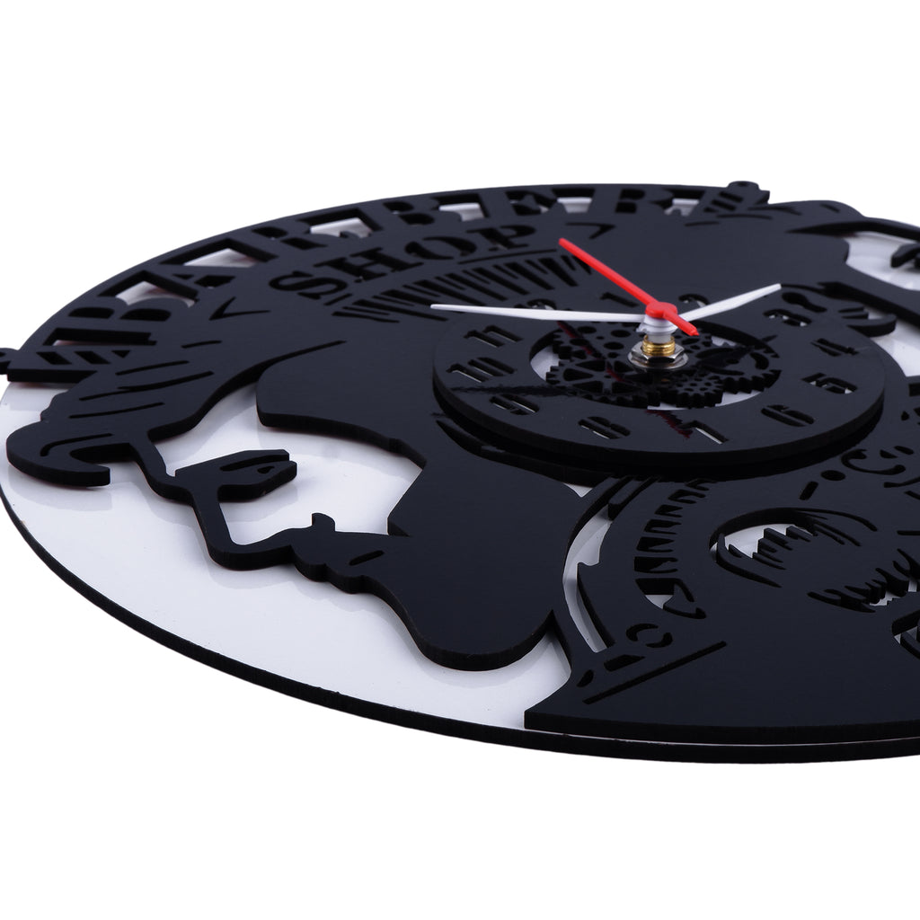 2 Men Salon Clock, Engineered wood Wall Clock, 12″ Wall Clock, Black