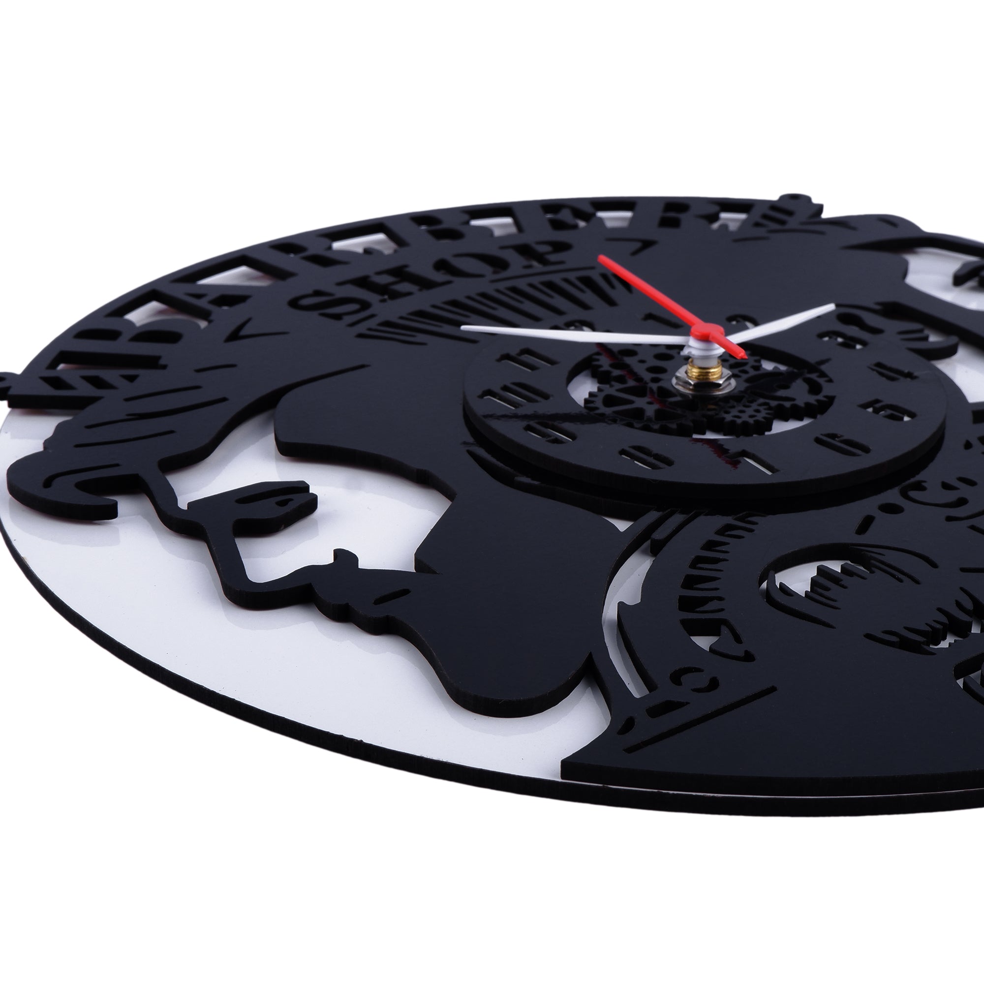 2 Men Salon Clock, Engineered wood Wall Clock, 12″ Wall Clock, Black