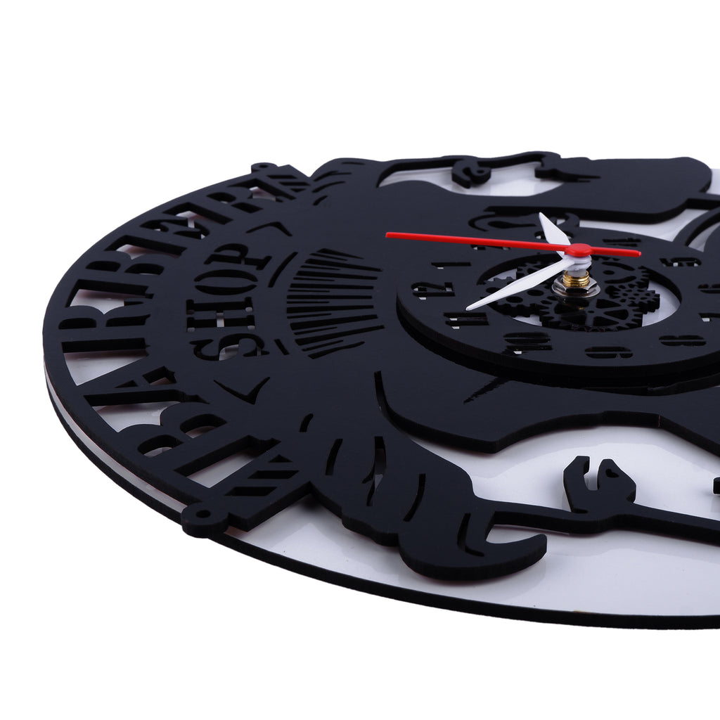 2 Men Salon Clock, Engineered wood Wall Clock, 12″ Wall Clock, Black