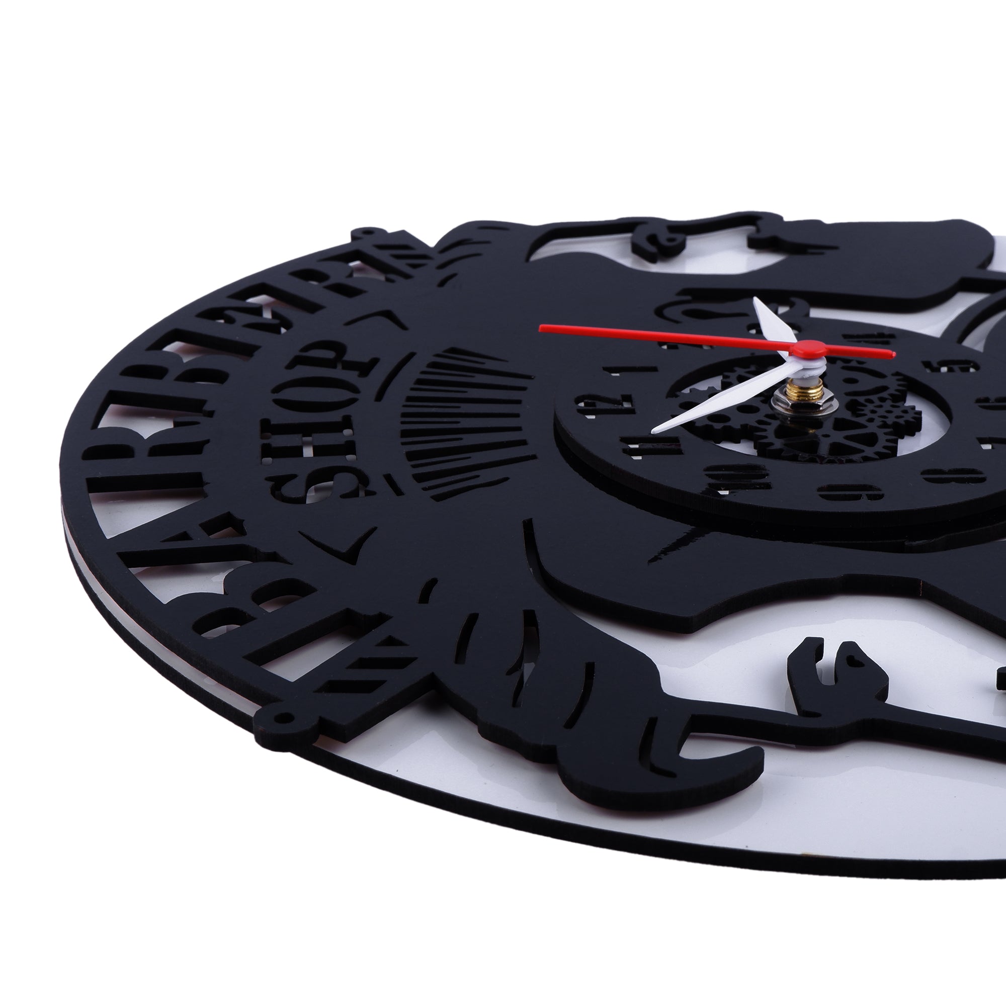 2 Men Salon Clock, Engineered wood Wall Clock, 12″ Wall Clock, Black