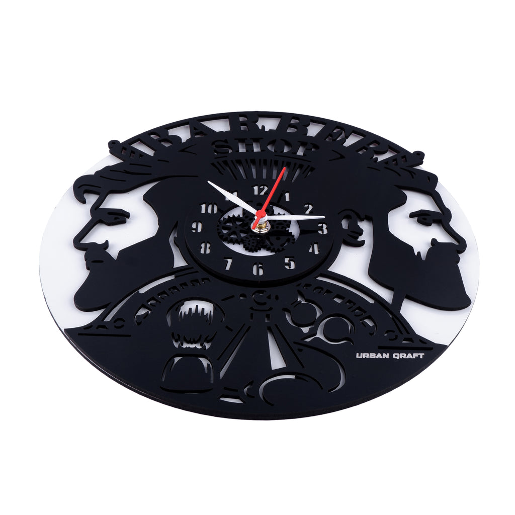 2 Men Salon Clock, Engineered wood Wall Clock, 12″ Wall Clock, Black