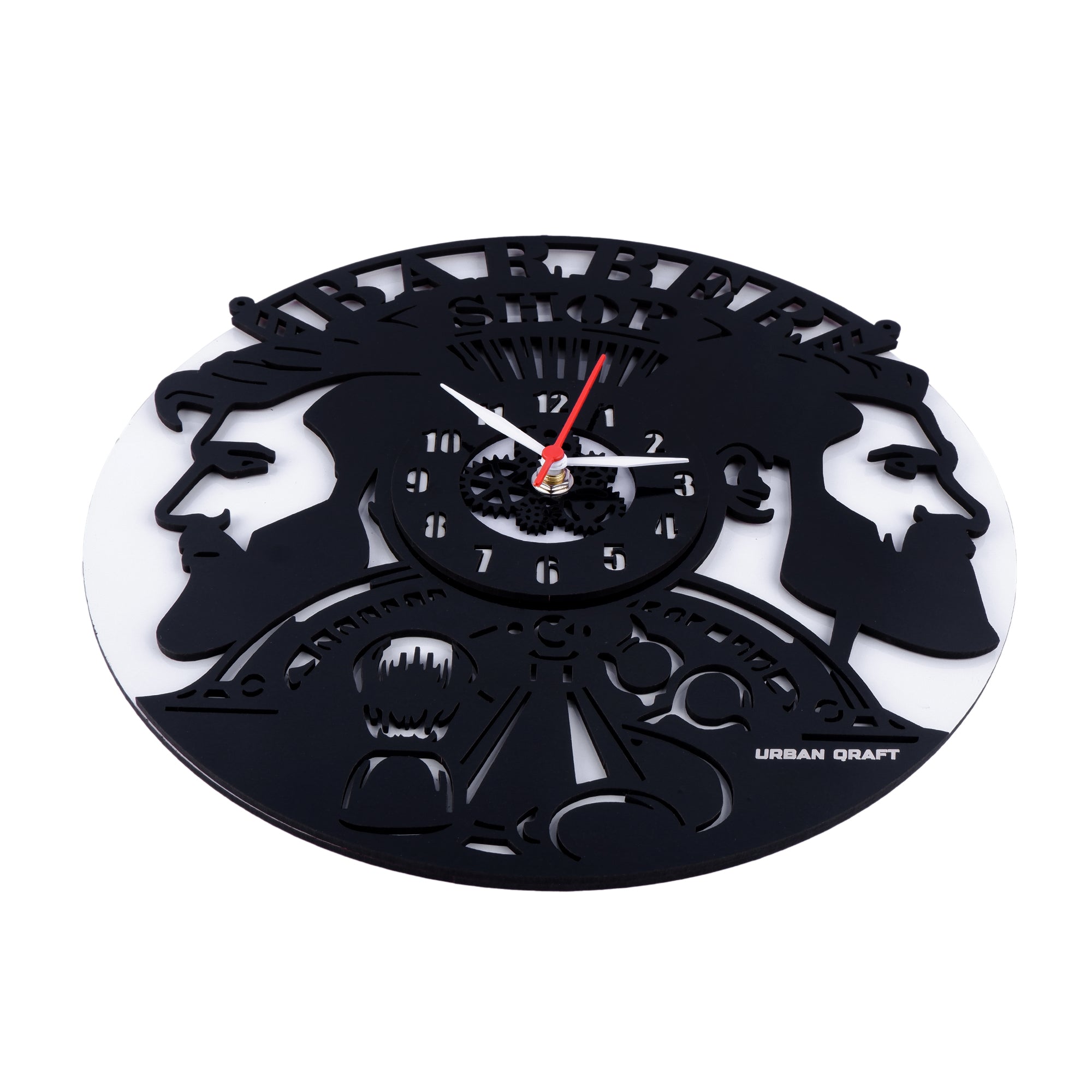 2 Men Salon Clock, Engineered wood Wall Clock, 12″ Wall Clock, Black