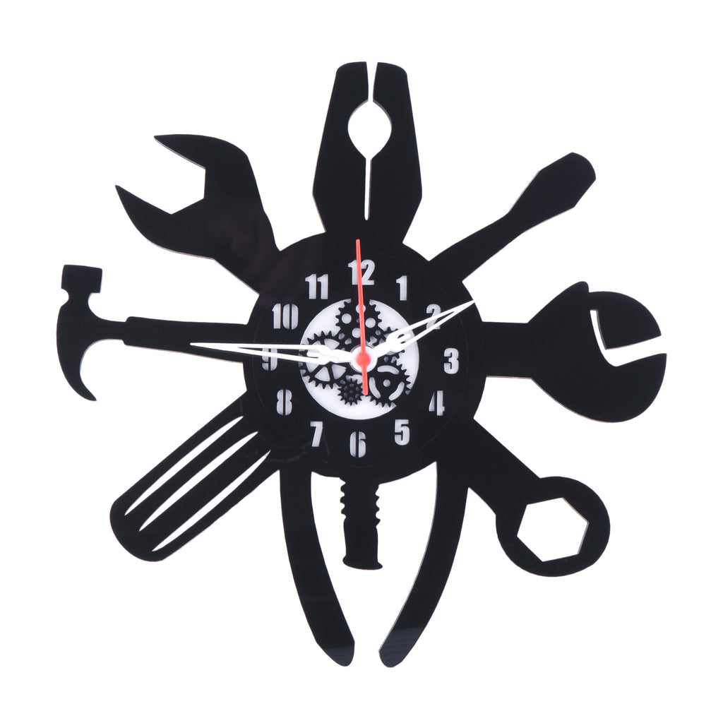 Tool Clock, Engineered Wood Clock, 12″ Wall Clock, Black