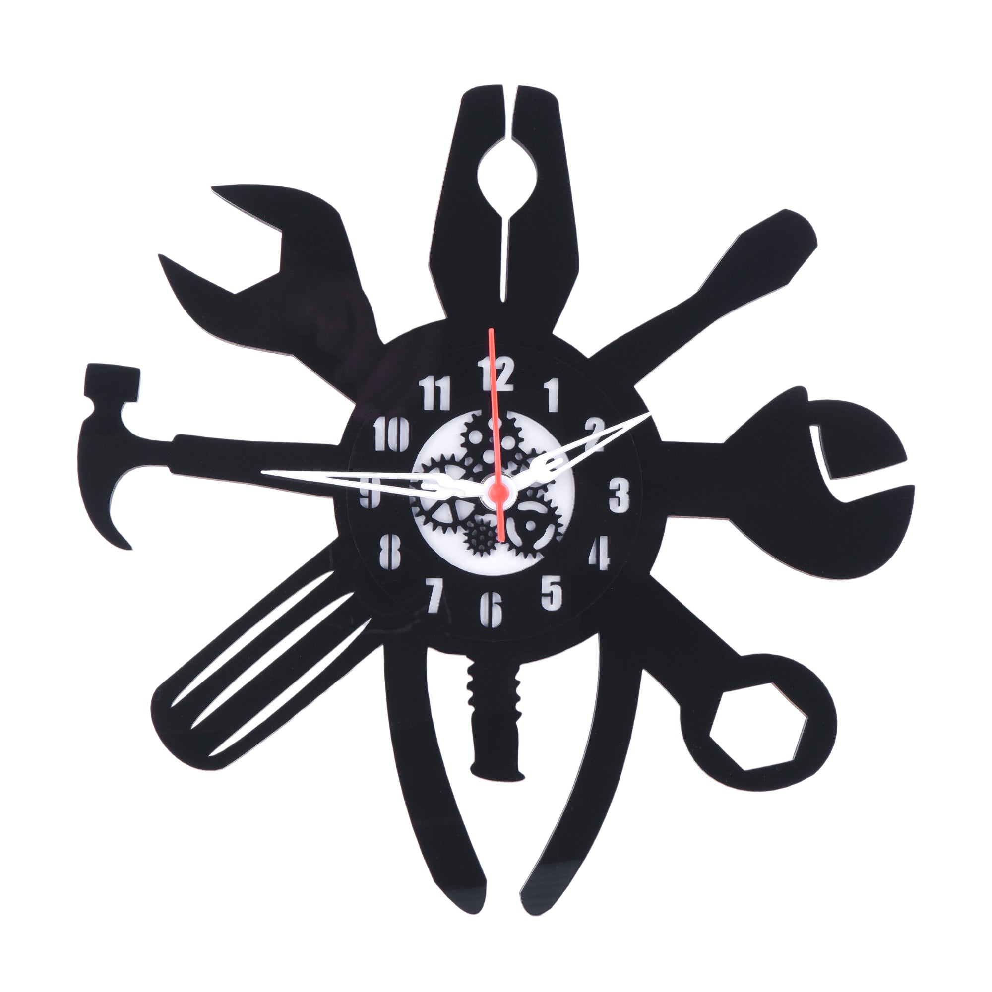 Tool Clock, Engineered Wood Clock, 12″ Wall Clock, Black