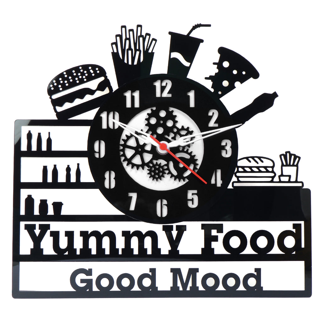 "Yummy Food, Good Mood" Premium Acrylic Wall Clock 12"