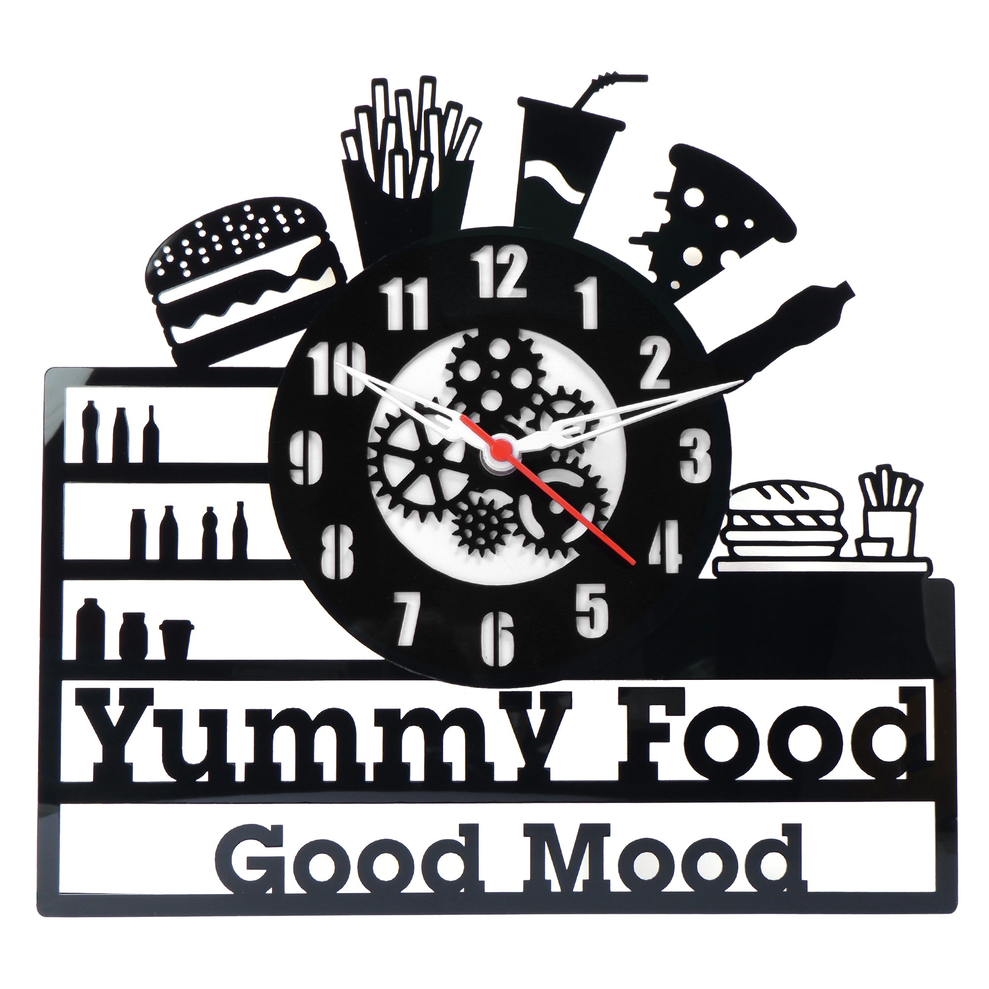 "Yummy Food, Good Mood" Premium Acrylic Wall Clock 12"