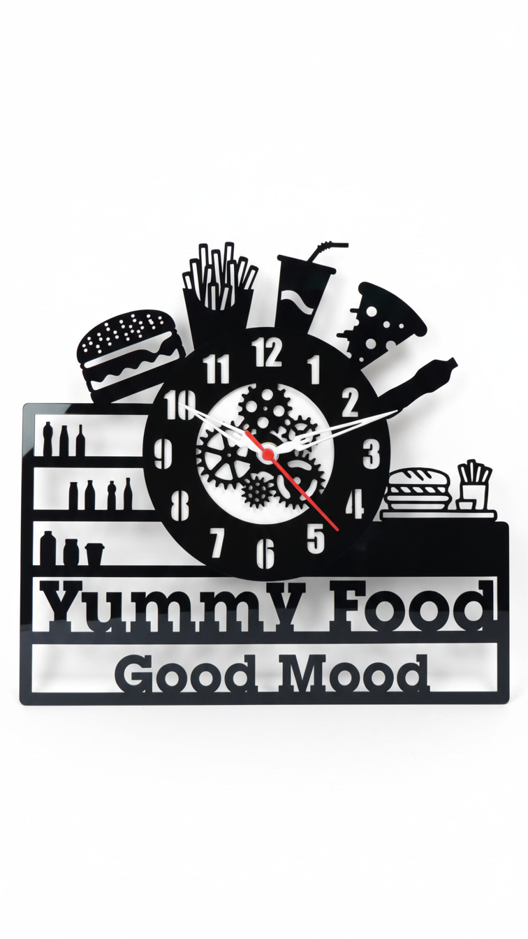 "Yummy Food, Good Mood" Premium Acrylic Wall Clock 12"