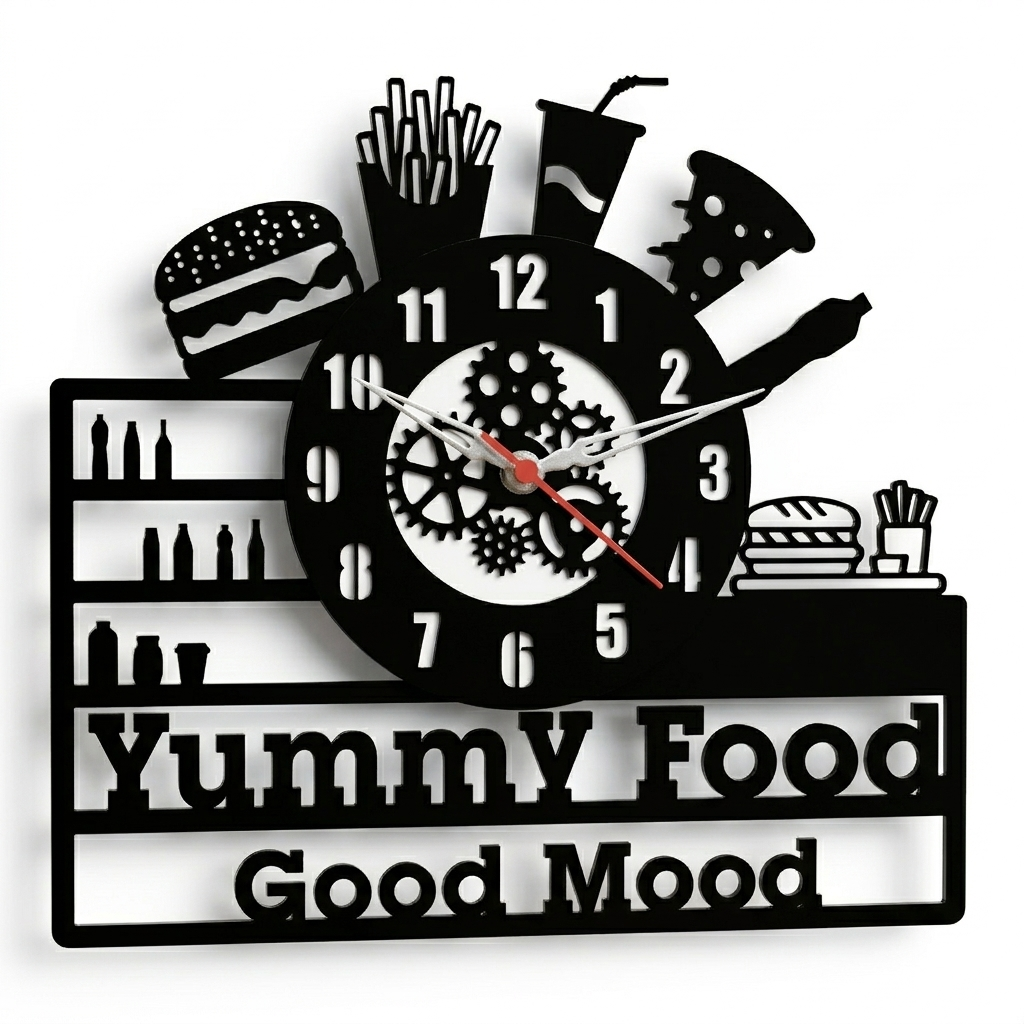 "Yummy Food, Good Mood" Premium Acrylic Wall Clock 12"