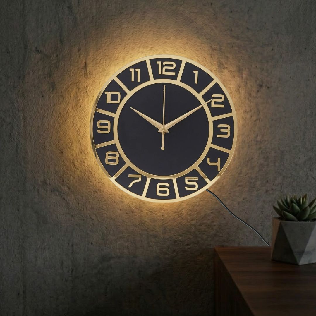 Gold & Black Luxury Wall Clock 12"