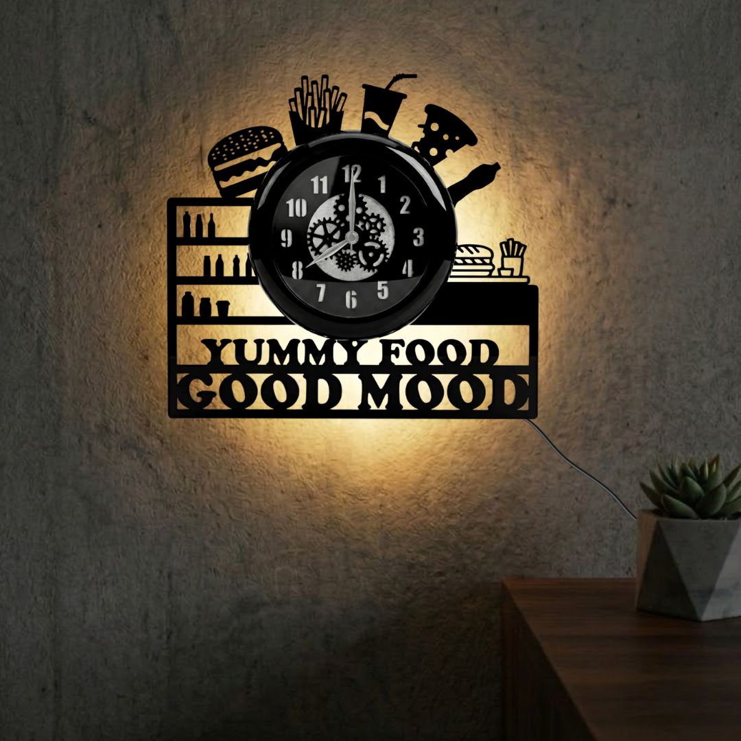 Yummy Food, Premium Glass-Cover Wall Clock