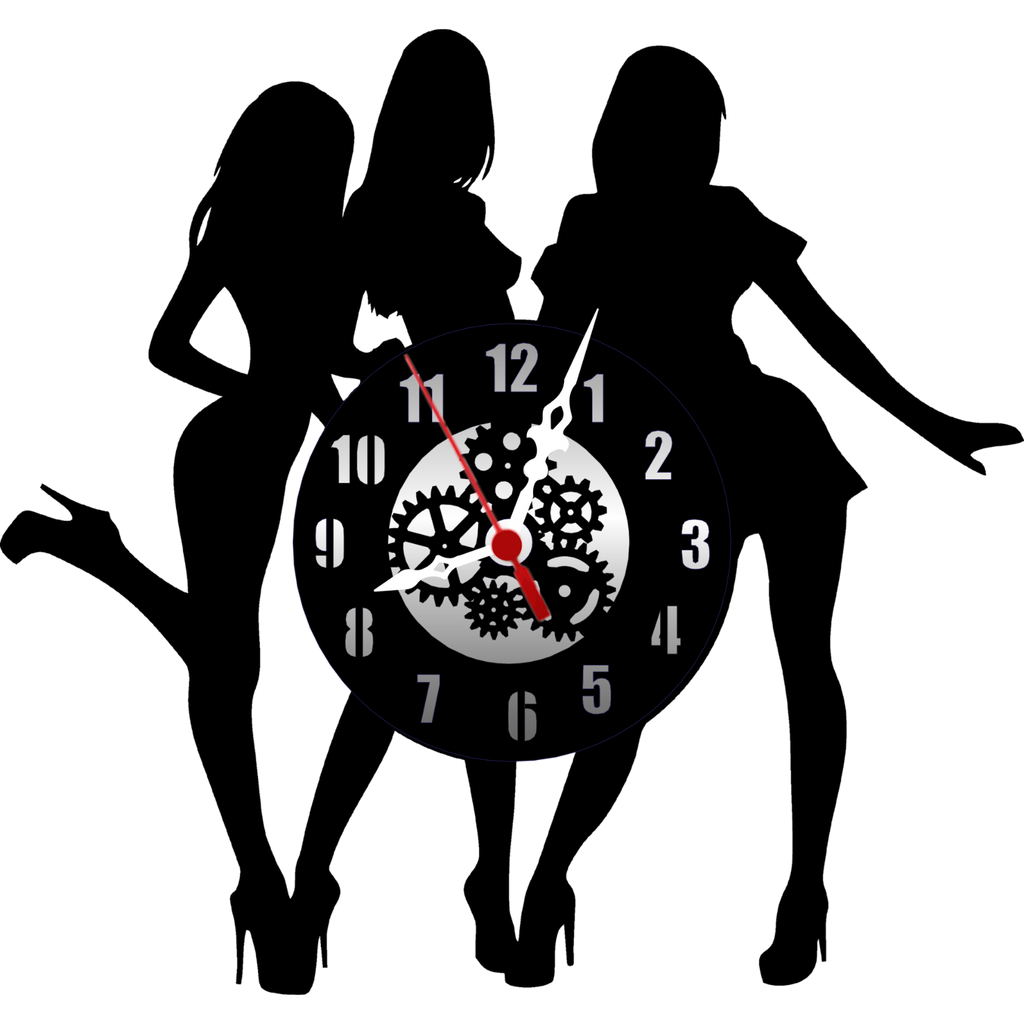 Girl Trio 12” PlexiGlass Glossy Black Wall Clock