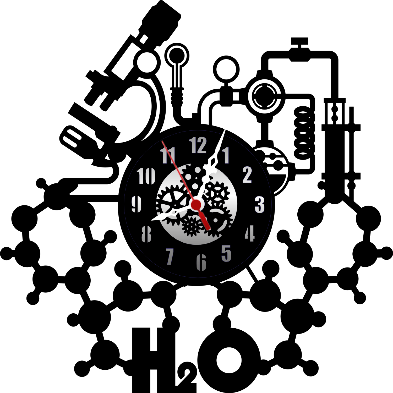 Chemistry Art 12” PlexiGlass Glossy Black Wall Clock
