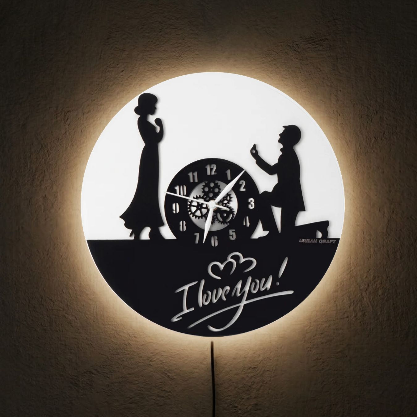 I Love You Wall Clock, 12″ Numbered Wall Clock, Black
