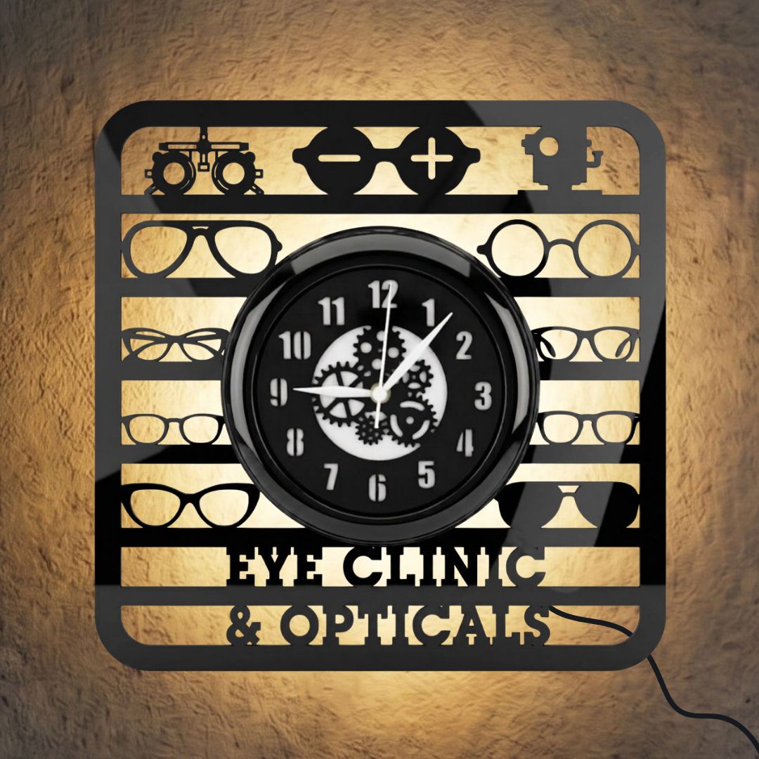 Eye Clinic & Opticals PlexiGlass Wall Clock 12 Inch
