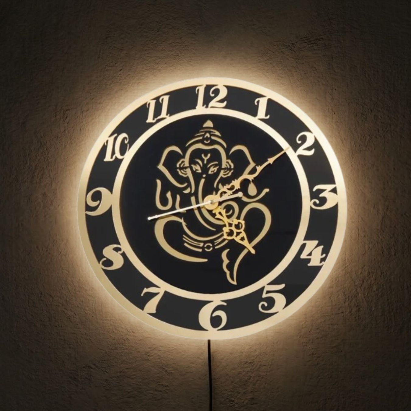 Lord Ganesha Luxury Gold & Black Wall Clock 12"