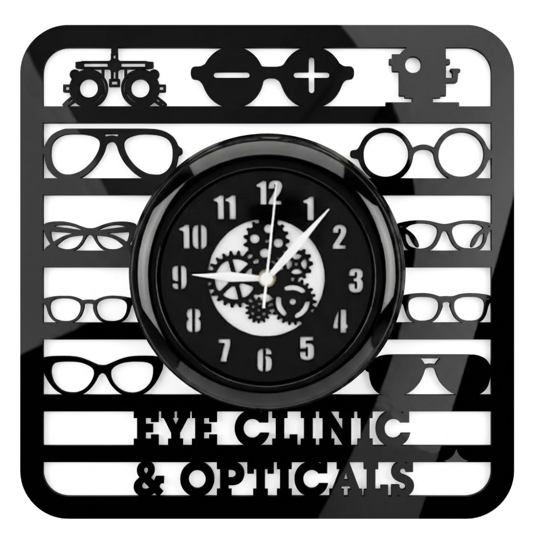Eye Clinic & Opticals PlexiGlass Wall Clock 12 Inch