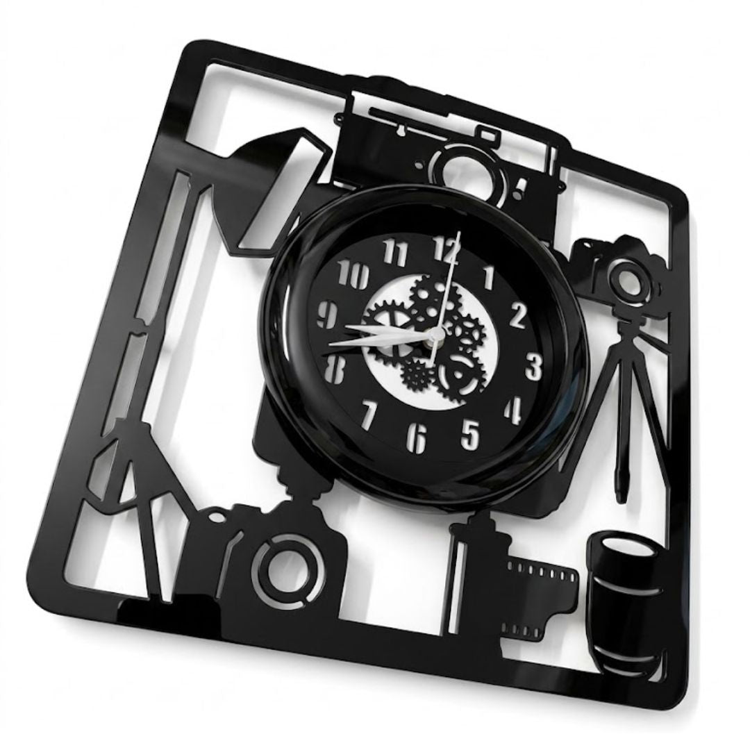 Camera Gear Square Wall Clock 12 inch