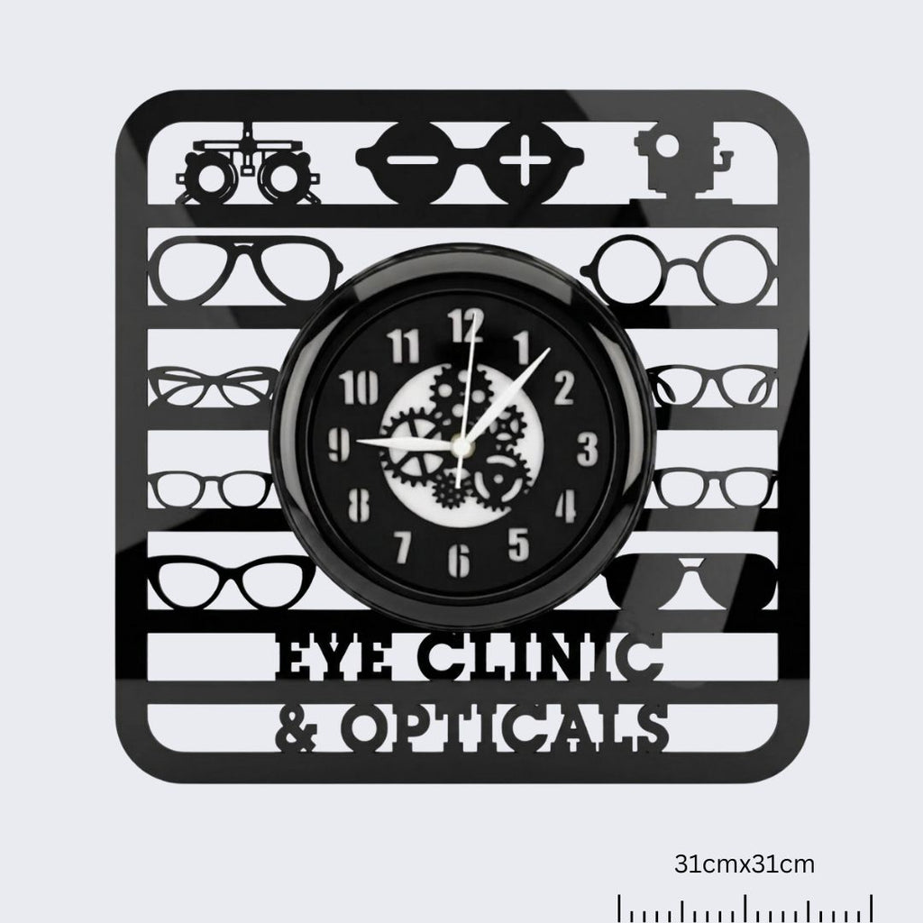 Eye Clinic & Opticals PlexiGlass Wall Clock 12 Inch