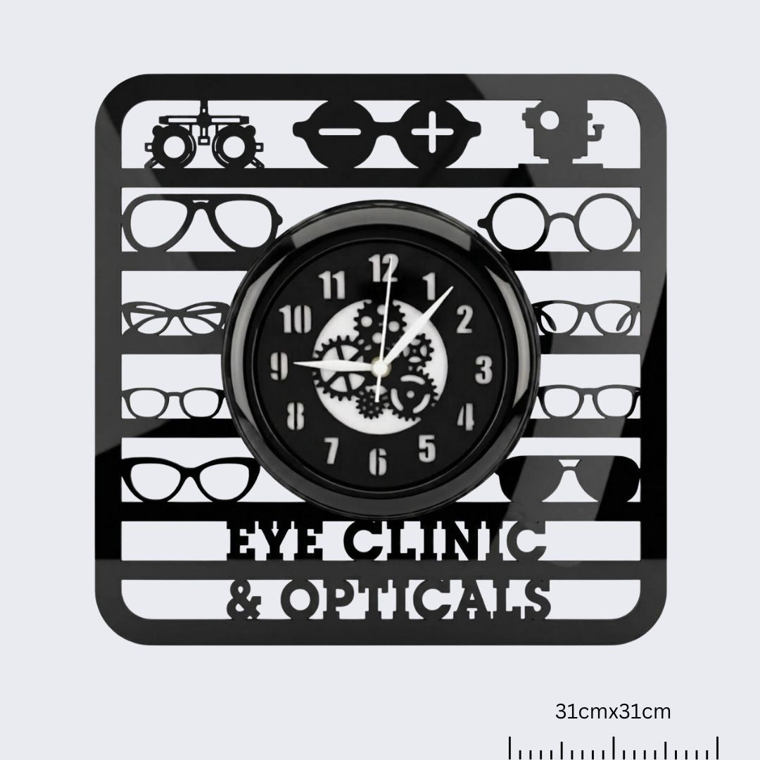 Eye Clinic & Opticals PlexiGlass Wall Clock 12 Inch