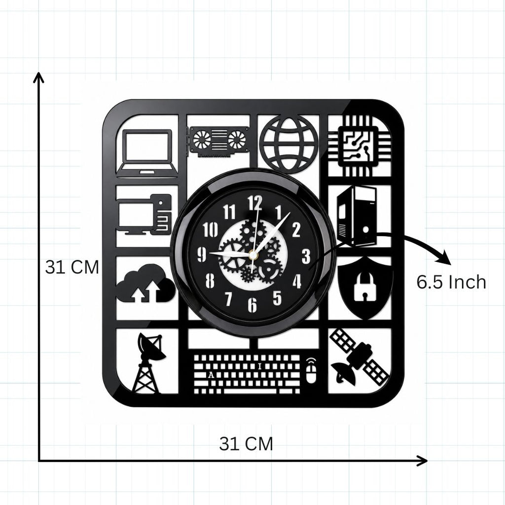 Cyber Tech Acrylic Wall Clock 12 inch with Glass