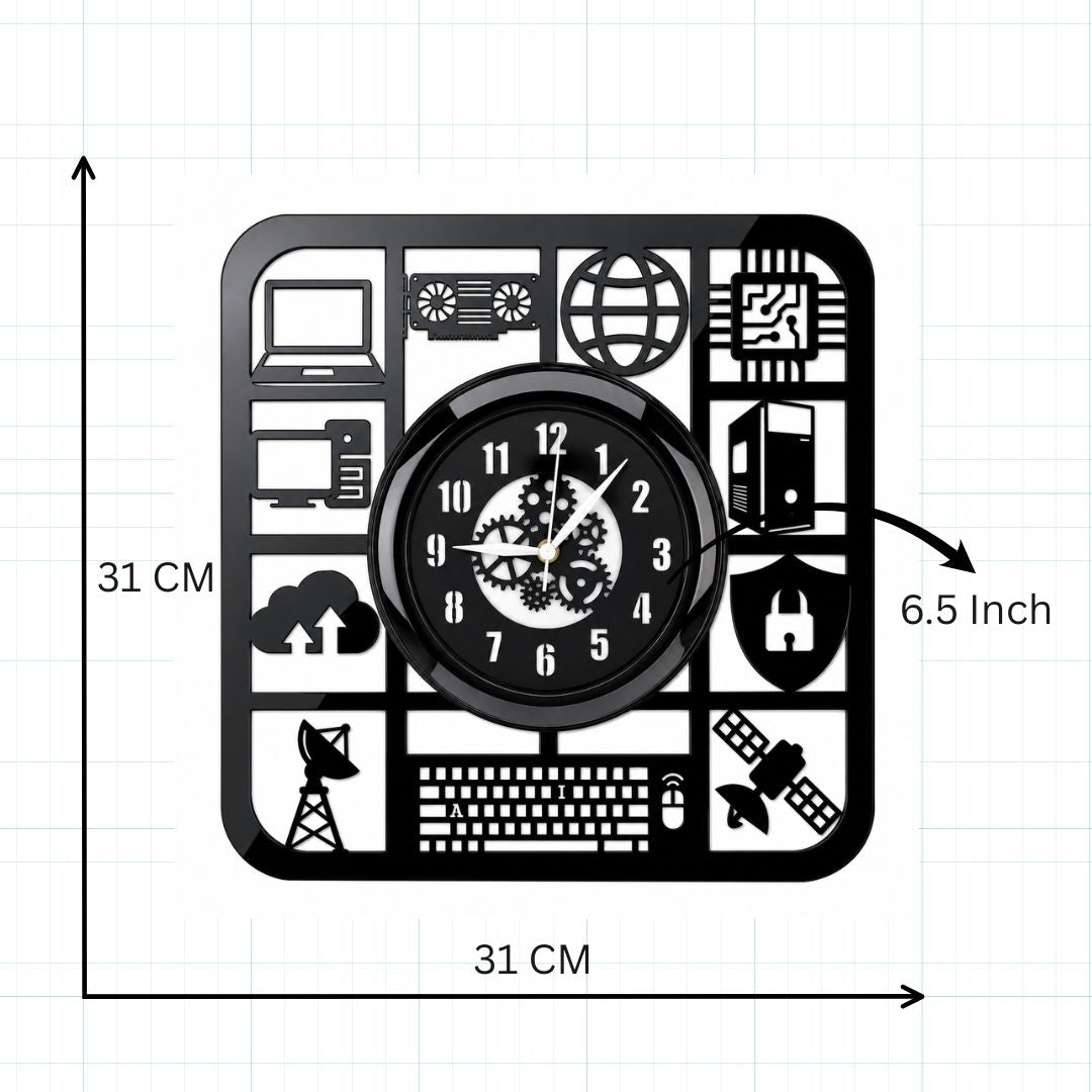 Cyber Tech Acrylic Wall Clock 12 inch with Glass