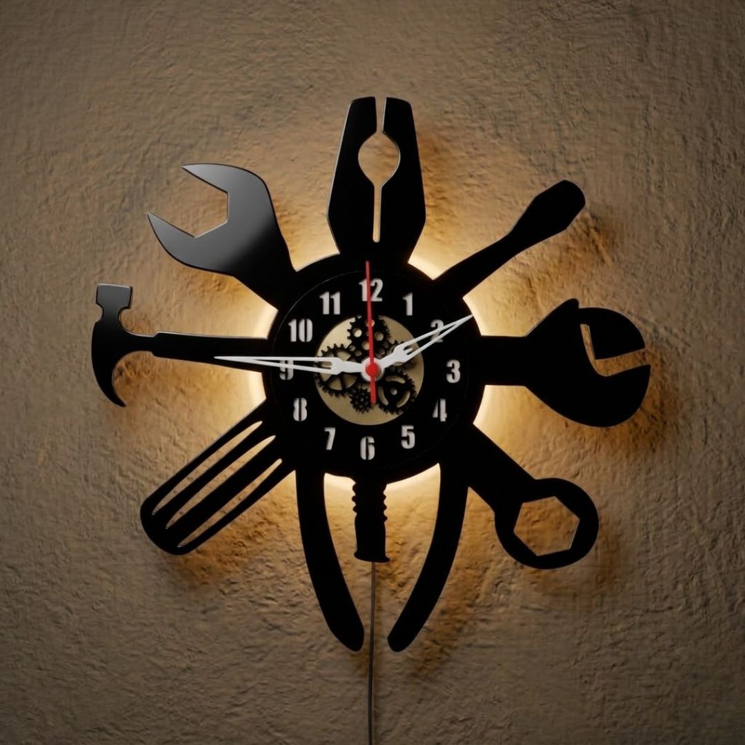 Ultimate Mechanic Tool Clock, 12″ Black