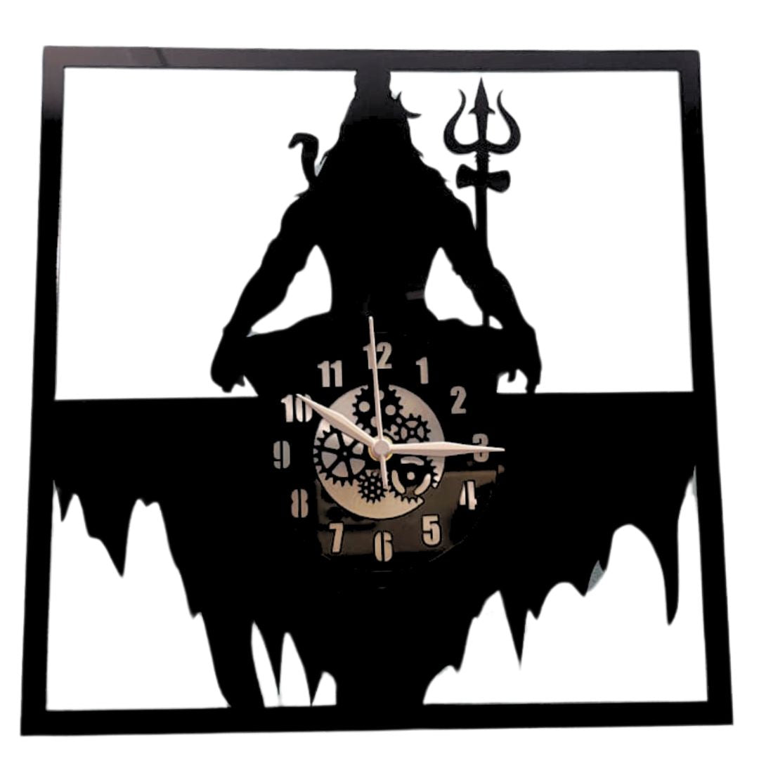 MAHADEV 12” Premium PlexiGlass Glossy Black Wall Clock