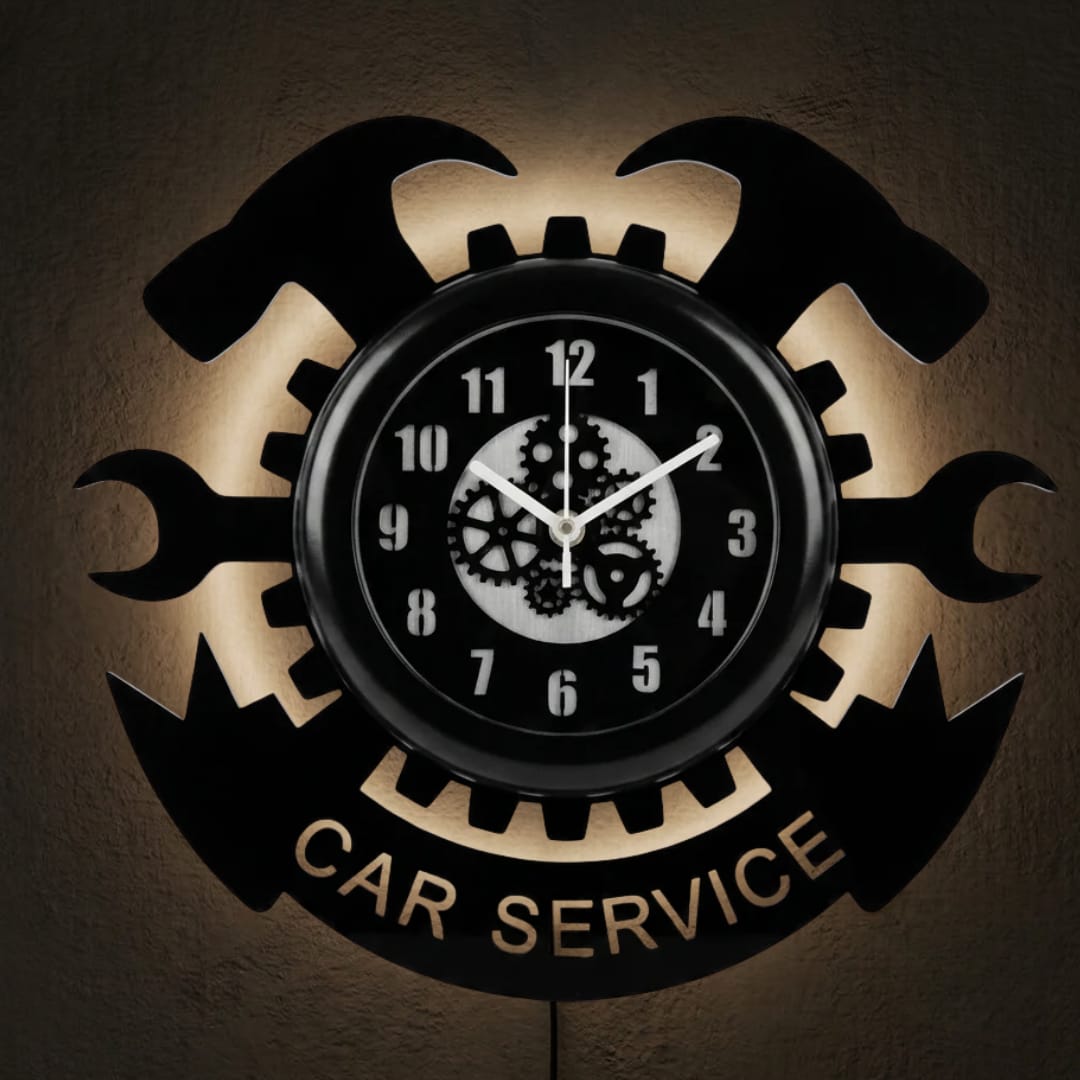 Car Service Premium Wall Clock with Glass Cover || AI-Engineered