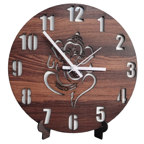 Wooden Ganesha Wall Clock 12″ Numbered Wall Clock, Brown