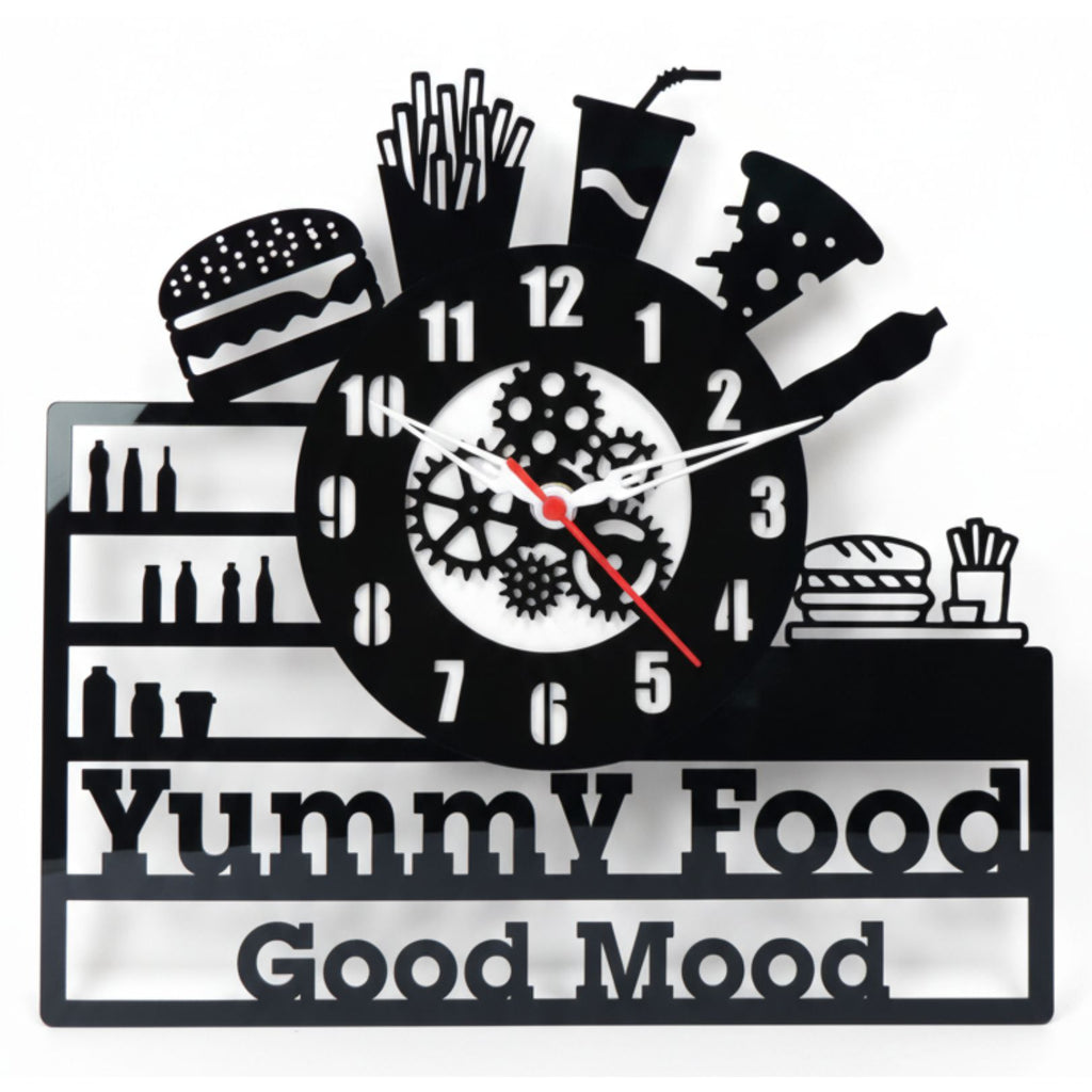 "Yummy Food, Good Mood" Premium Acrylic Wall Clock 12"