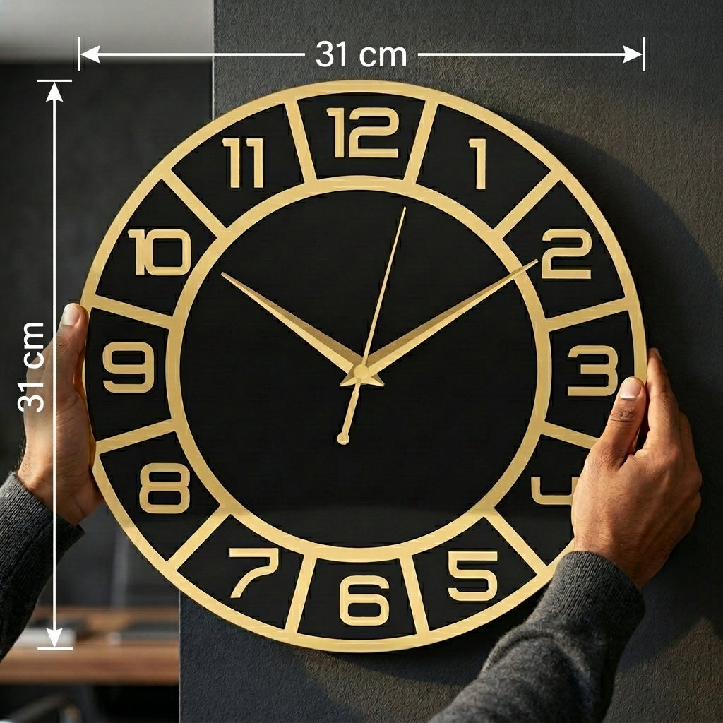 Gold & Black Luxury Wall Clock 12"