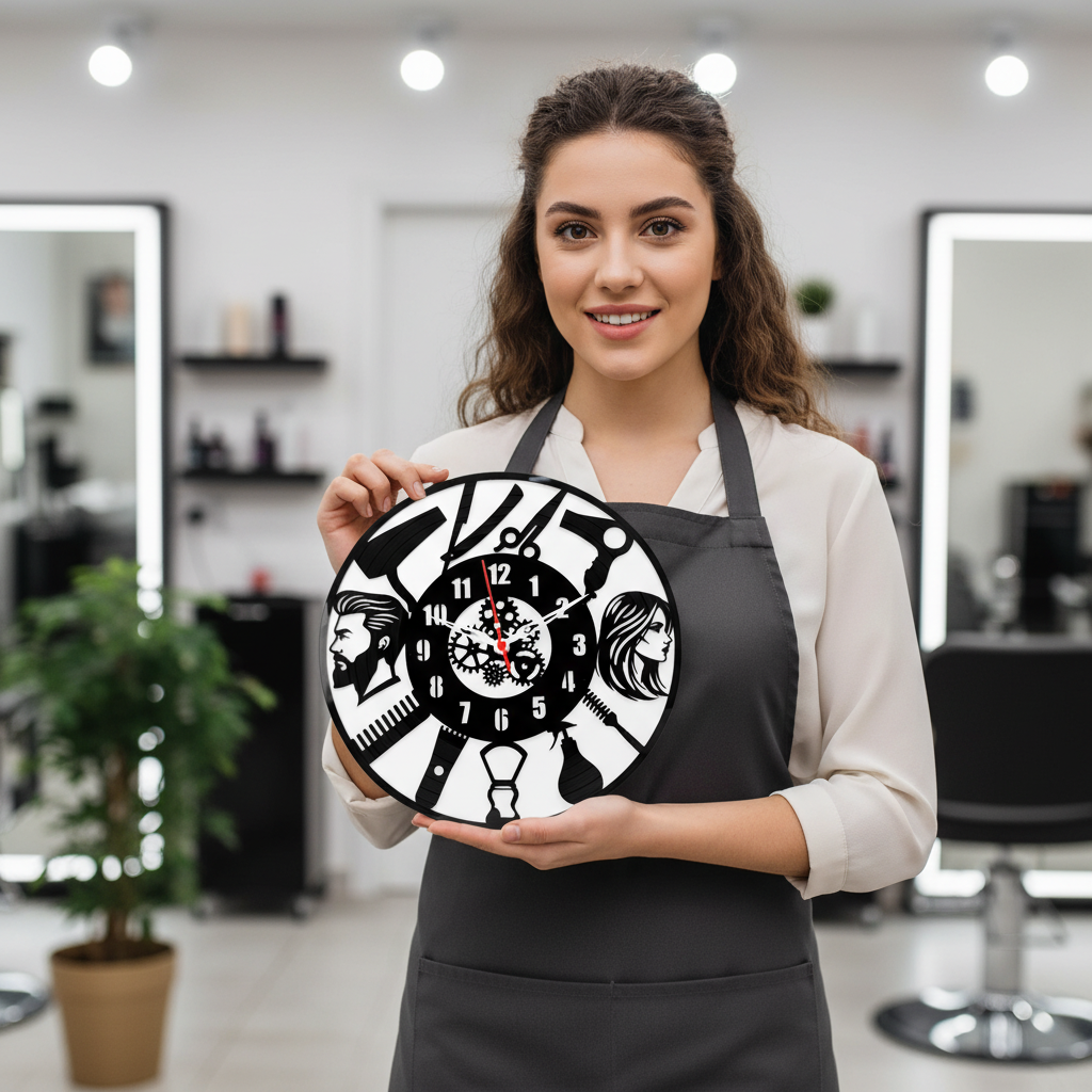 Premium Unisex Barber Shop & Hair Salon AI Designed  Wall Clock 12"