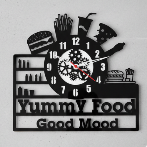 "Yummy Food, Good Mood" Premium Acrylic Wall Clock 12"