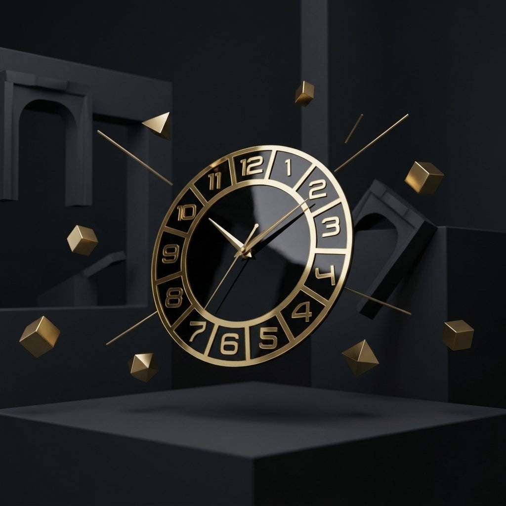 Gold & Black Luxury Wall Clock 12"