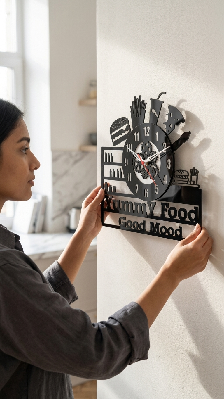 "Yummy Food, Good Mood" Premium Acrylic Wall Clock 12"