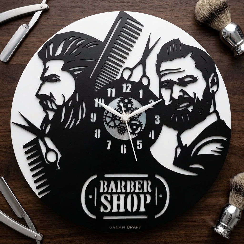 Stylish 2 Men’s Salon Wall Clock, 12″ Premium Barbershop  Wall Clock