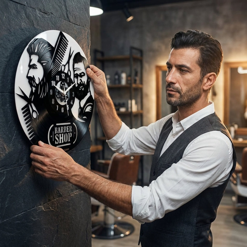 Stylish 2 Men’s Salon Wall Clock, 12″ Premium Barbershop  Wall Clock