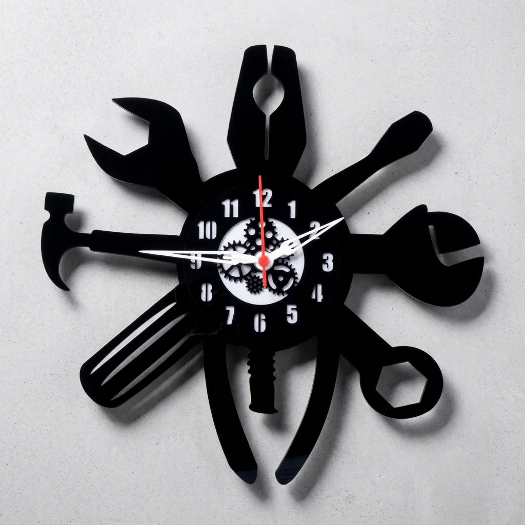 Ultimate Mechanic Tool Clock, 12″ Black