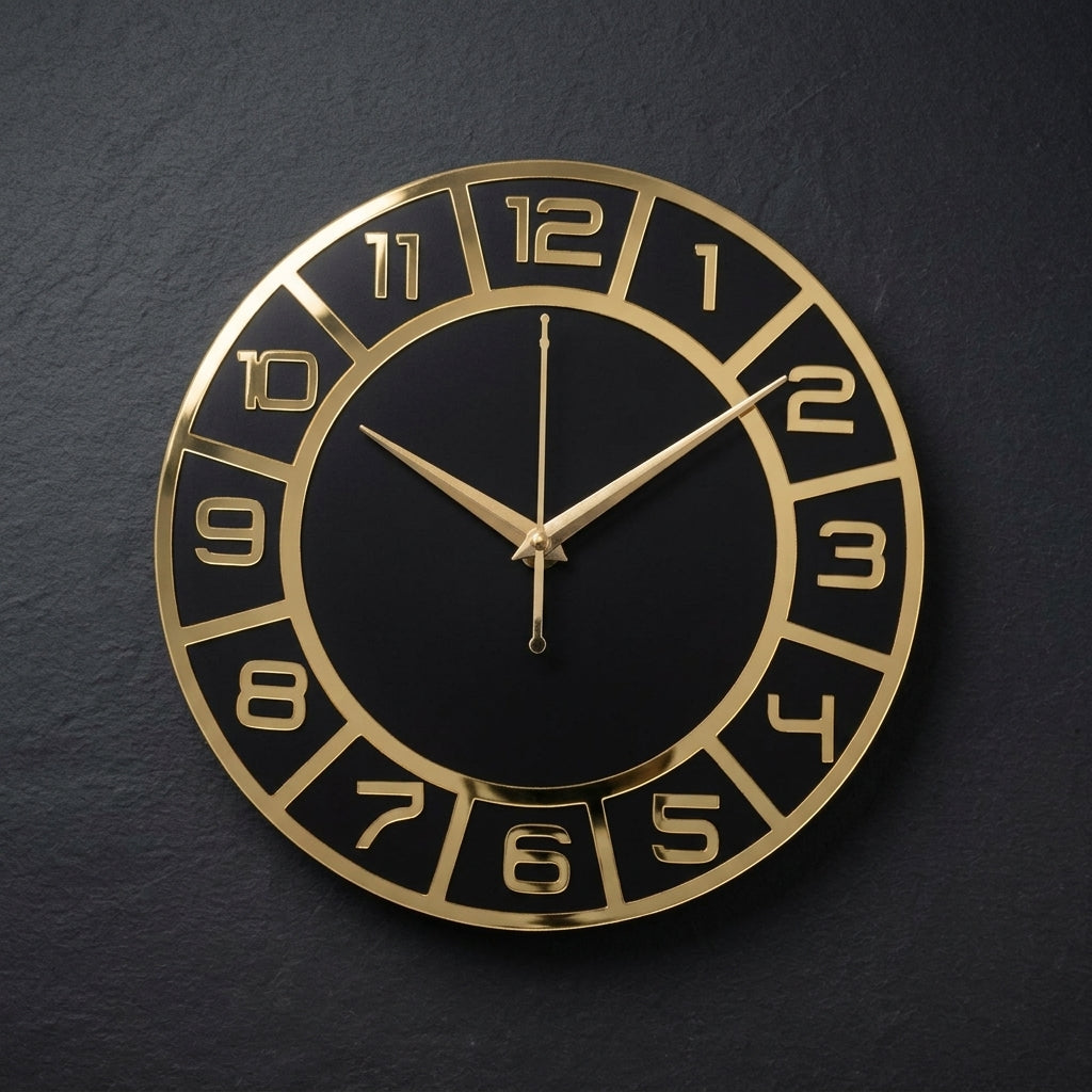 Gold & Black Luxury Wall Clock 12"