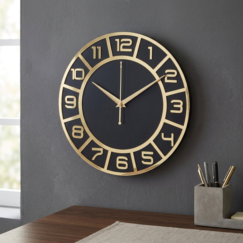 Gold & Black Luxury Wall Clock 12"